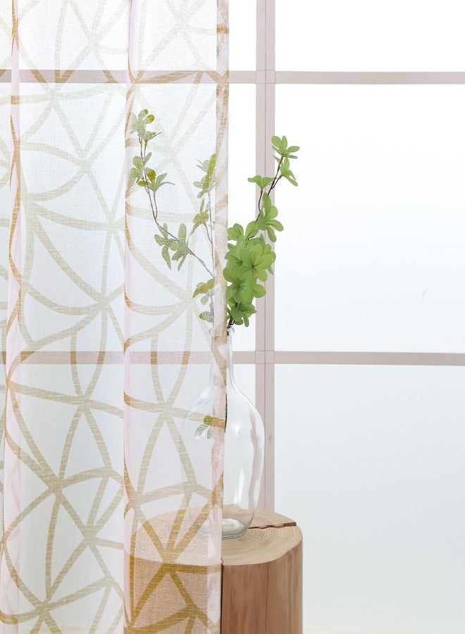 L.Z.E White Beige Sheer Curtains 84 Inches Long 2 Panels Set, Linen Look Transparent Geometric Patterned Curtains for Living Room Bedroom, See-Through Abstract Printed Window Drapes with Grommet - Image 2